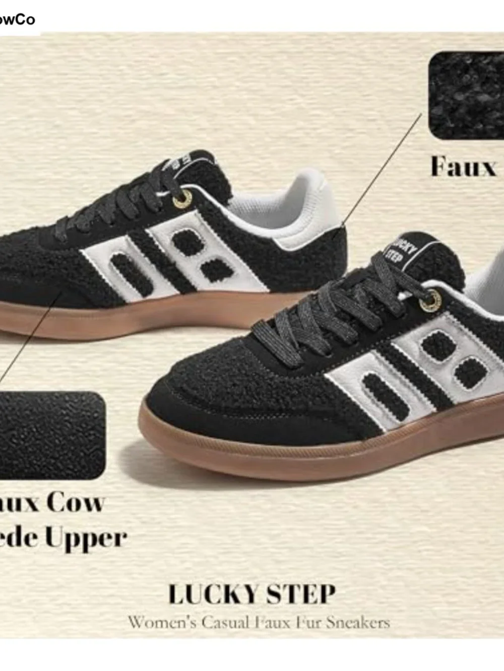 Faux Suede Faux Fur Low Top Sneakers Women's Casual Retro Gum Sole